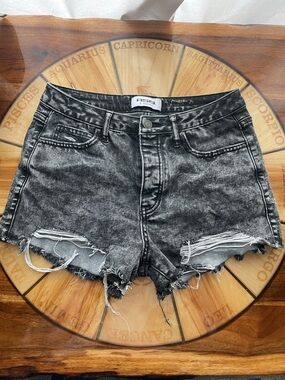 RSQ Black Acid-Wash Distressed Cutoff Jean Shorts